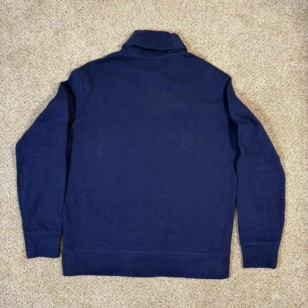 Vtg Polo Ralph Lauren Navy Shawl Neck Sweater Large Faux Suede Elbow Patch Pony